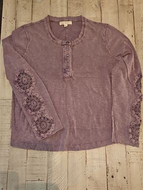 Indigo Thread Co. Lavender Crochet Sleeve Henley